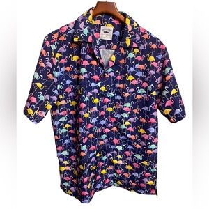Spicy Tuna Flamingo Hawaiian Short Sleeve Button Up Size‎ Small 100% Polyester